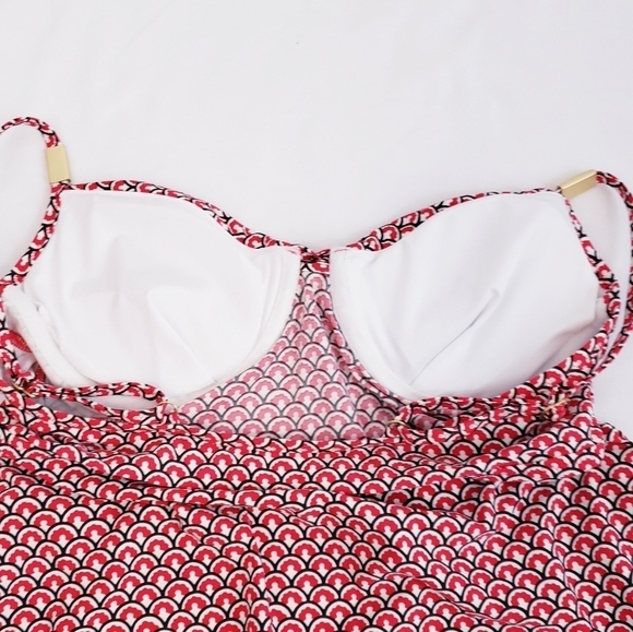 Land's End Geometric Tankini Swimsuit Top Swimwear Red White - Picture 8 of 11